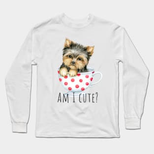 Cute Yorkshire terrier, cute puppy, puppy in a cup Long Sleeve T-Shirt